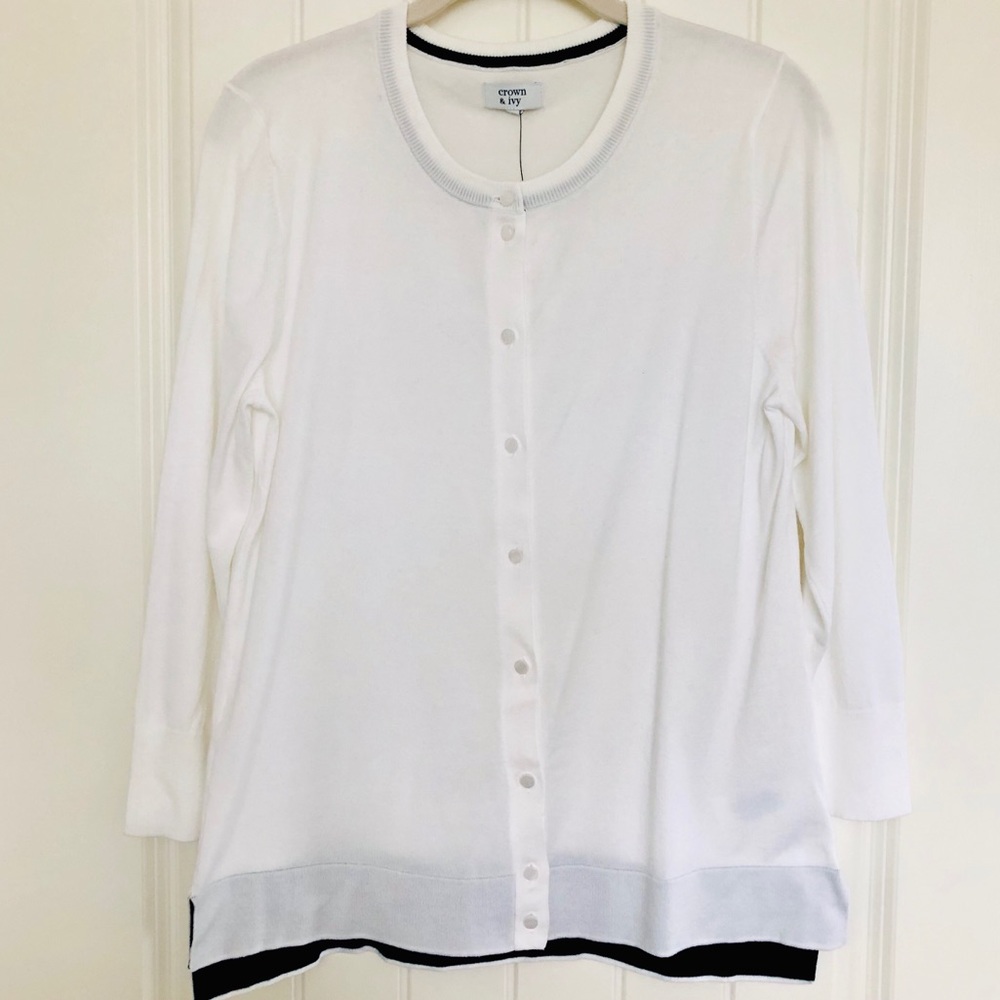 Crown & Ivy White 3/4 Length Sleeve Button Sweater
